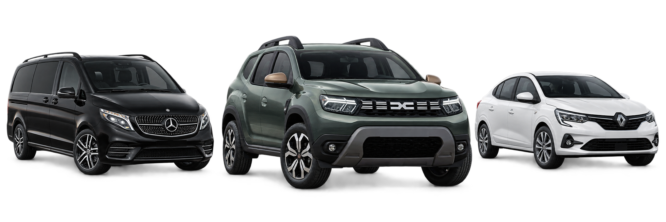 UluKaya Rent A Car araç filosu - Mercedes Vito, Dacia Duster ve Renault Taliant